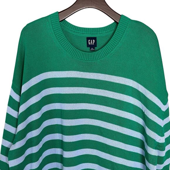 NWT Gap Pullover Sweater XL 24/7 Split-Hem Oversized Green Striped 100% Cotton - Picture 6 of 12